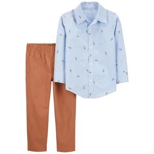 NWT Carter's Paper Plane Print Button Down Shirt & Pants Set